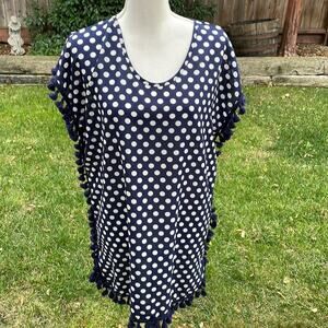 Yincro Blue & White Polka Dot Tassel Beach Swimsuit Cover-up One SIze